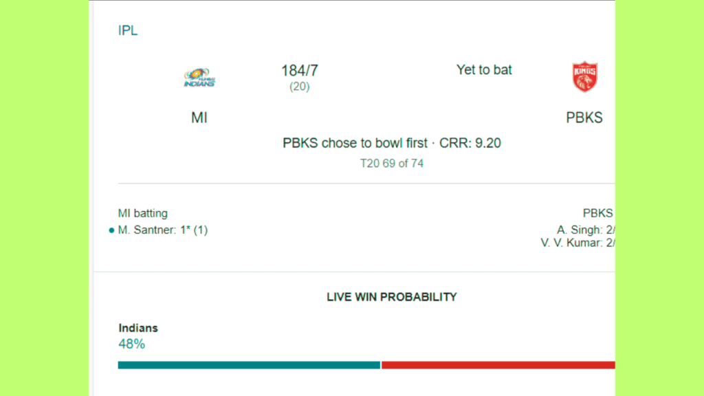 PBKS vs MI Match Live Score IPL 2025