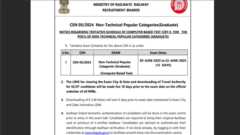RRB NTPC EXAM 2025